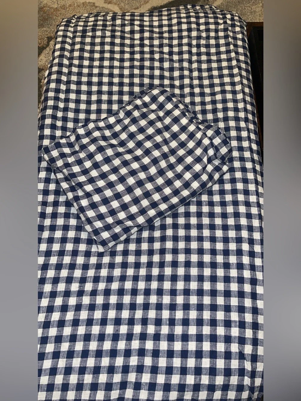 Quince European Linen Gingham Duvet Cover Set, Full/Queen (Navy)